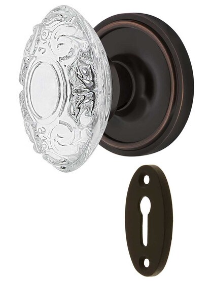 Classic Rosette Mortise-Lock Set with Victorian Crystal-Glass Knobs in Timeless Bronze.